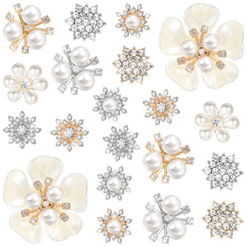 Nogeqi 20 Stück Knöpfe Zum Annähen Strass Perle Knopf Strass Blume Button Pearl Flower Buttons Vintage Pearl Brooch für Die Herstellung Von Schmuck, Basteln, Handgefertigtes Zubehör, Goldfarben von Nogeqi