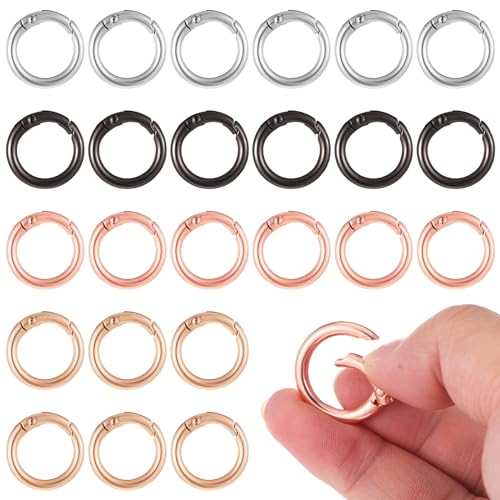 Nogeqi 24 Stück O-Ring Zinklegierung Karabiner, Runde Karabiner Ring, Schlüsselring Klein 25mm, O Ring Runde Karabiner, Rund Karabinerhaken Ring, für Schlüsselanhänger DIY Handwerk Machen Rucksack von Nogeqi