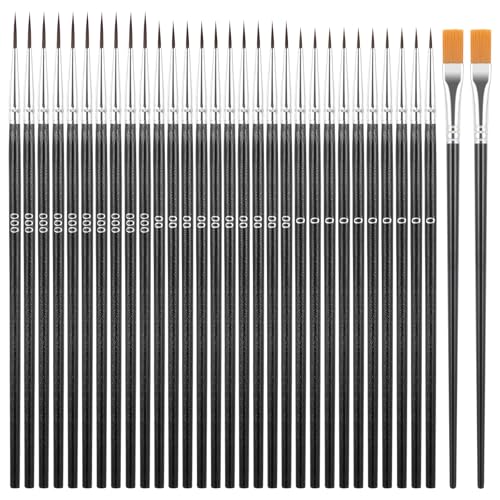 Nogeqi 32 Stück Feine Pinsel Set, Modellbau Pinsel Extra Fein, Dünne Pinsel Acryl Pinsel mit Feiner Spitze, Nylon Pinsel Fein Set für Miniatur Modelle Nagelkunst Künstler Osterei (Schwarz) von Nogeqi