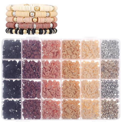 Nogeqi 3200 Stück Heishi Perlen Bunte, 6mm Clay Perlen zum Auffädeln, Flache Perlen für Armbänder Clay Beads Heishi-Perlen für DIY Halskette, Armband, Ohrringe, Schmuckherstellung von Nogeqi