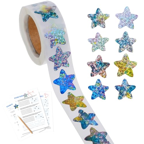 Nogeqi 500 Stück Sterne Glitzer Sticker 2,5cm Aufkleber Selbstklebende, Wasserdichte Universum Sternchen Sticker Klebesterne für Kinder Schule Lehrerbedarf Diy Scrapbooking (Bunte) von Nogeqi