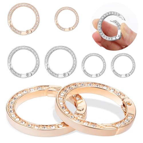 Nogeqi 8 Stück Ring für Schlüsselanhänger Gold 33mm 25mm, Goldene Karabiner Rund Silber, Strasssteine Ringkarabiner Schmuck mit Runder Schnalle Hochwertige Handtasche von Nogeqi