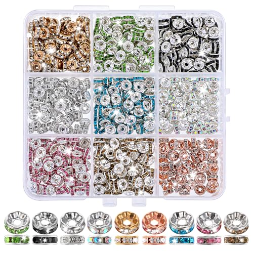 Nogeqi 810 Pcs Zwischenperlen für Armbänder, Strass Perlen Zum Auffädeln Clay Beads, Rondelle Spacer Beads für Armbänder Ohrringe Halskette Schmuckherstellung Valentinstag Geschenke (9 Farben) von Nogeqi