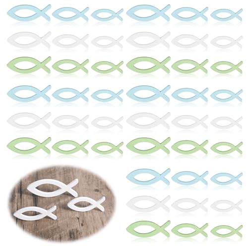 Nogeqi 90 Stück Holz Fische Tischdeko Konfirmation Deko, Holzfische Streudeko Kommunion, Holzfisch Deko Streudeko Taufe Gastgeschenke 3 Größen (Blau Weiß Grüner) von Nogeqi