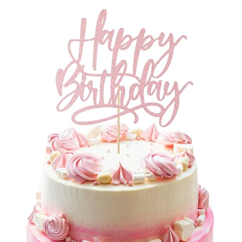 Nogeqi Glitzer Happy Birthday Tortendeko, Cake Topper Geburtstag Kuchen Torten Deko, Kuchendeko Tortenstecker Happy Birthday Cake Topper für Feiern Jahrestag (Rosa) von Nogeqi