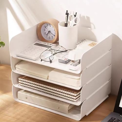 4-stöckige Ablagekorb für A4, Dokumentenablage aus Kunststoff, Schreibtisch Organizer und Lagerung für Dokumente,Papier, Buch Magazin Lagerung, Bürobedarf (4pcs White) von Noger