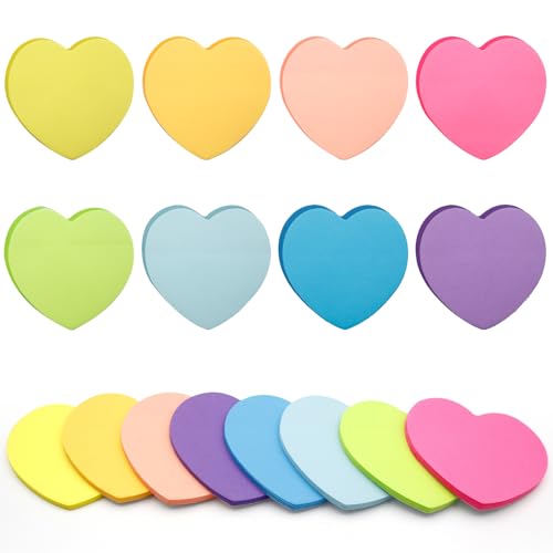 Farbige Haftnotizen,240 Blatt Selbstklebende Haftnotizzettel,Bunte Herzen Sticky Notes,Haftnotizen Lustig,8 Farben Haftnotizen Klebezettel für Planer Erinnerung Büro Zuhause Schule Zubehör(70 x 70 mm) von Nokwocy