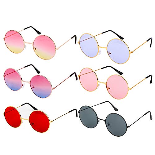 BHGT 6 Stück Partybrillen Hippie Brille Neon Farben Rund John 60's Stil Kreis Hippie Accessoires für Hochzeit Junggesellinnenabschied Foto Requisiten Kostüm Party Club Tanz Props von BHGT