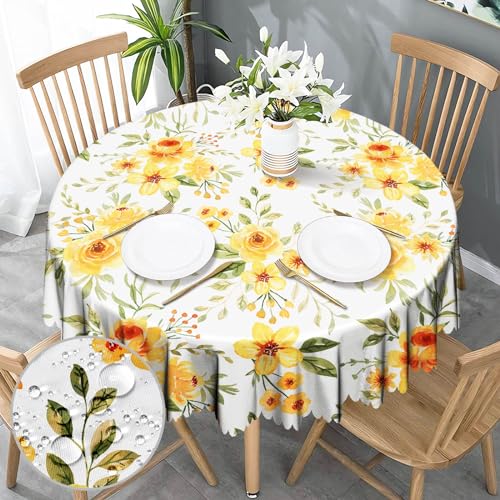 Tischdecke Rund 150 Florals Tischdecke Abwaschbar Wasserabweisend Tischdecke Gartentischdecke für Outdoor Polyester Dauerhaft Tischdecke für Küche Esszimmer Parteien Garten Couchtisch von Nookery