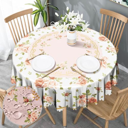 Tischdecke Rund 150 Florals Tischdecke Abwaschbar Wasserabweisend Tischdecke Gartentischdecke für Outdoor Polyester Dauerhaft Tischdecke für Küche Esszimmer Parteien Garten Couchtisch von Nookery