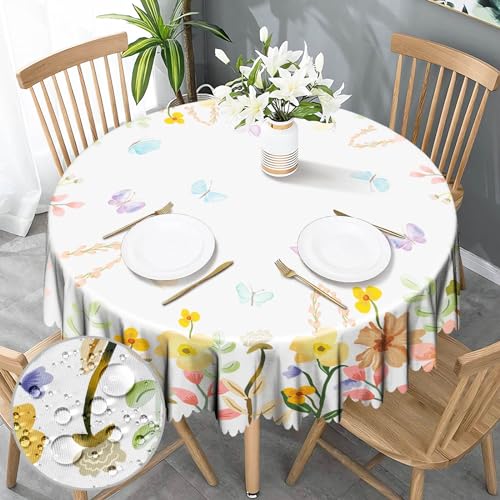 Tischdecke Outdoor Rund 150 Tischdecke Gartentischdecke Wetterfest Tischdecke Abwaschbar für Draußen Polyester Florals Garten Tischdecke für Tischdekoration Küche Garten Café Picknick von Nookery