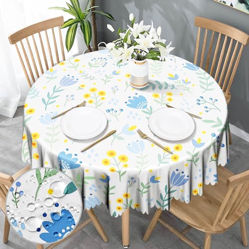 Tischdecke Rund 150 Tulpen Florals Tischdecke Abwaschbar Wasserabweisend Tischdecke Gartentischdecke für Outdoor Polyester Dauerhaft Tischdecke für Küche Esszimmer Parteien Garten Couchtisch von Nookery