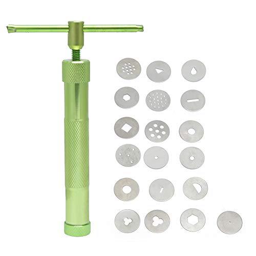 Ton-Extruder, grüner rotierender Squeezer aus Edelstahl, Fondant-Extruderpistole mit 20 Scheiben zum Selberbacken von Fondant-Kuchen von Noonedibs