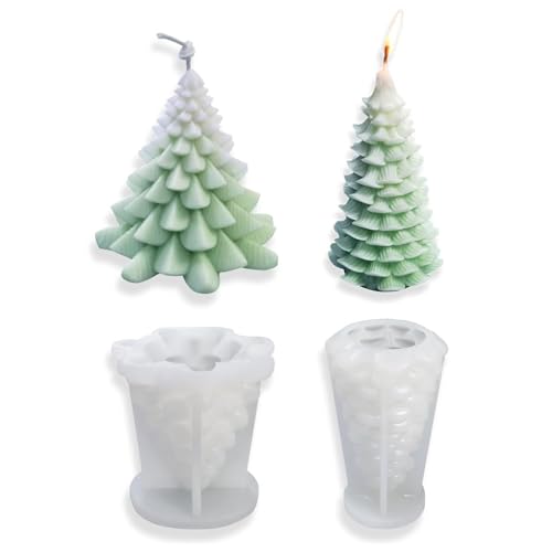 Norhogo 2 Stück Silikon Weihnachtsbaum Kerzenform, 3D Kerzengießform DIY Silikon Kerzen Gießform Kerzenformen für die Herstellung von Kerzen, Aromasteinen, Weihnachten Handwerk Ornamente von Norhogo