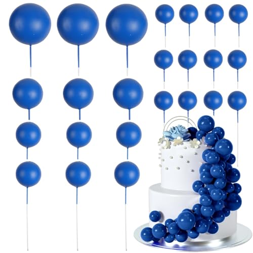 Norhogo 30 Stück Mini Blau Schaumstoff Ballon Cupcake DIY Ball Topper DIY Kuchen Einsatz Topper Backen Dekoration, Mini Ballons Kuchen Topper Kuchen Dekorationen für Geburtstag Party Jahrestag Kuchen von Norhogo