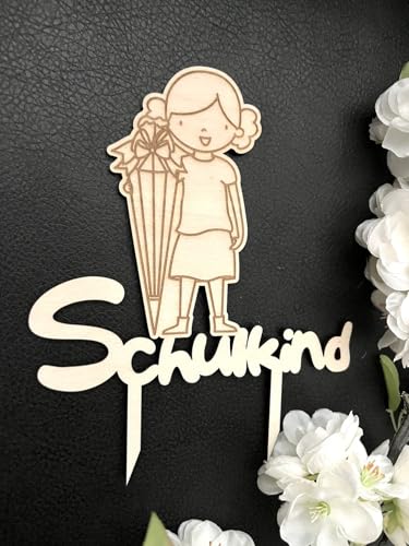 NoriKids Cake-Topper für Schulanfang | Tortenstecker aus Holz | Schulkind Tortendeko | Motiv Schulkind mit Schultüte | Einschulung Deko | handgemachte Geschenke von NoriKids