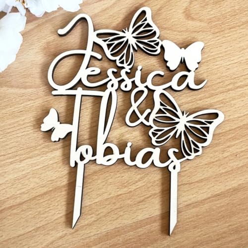 NoriKids Cake-Topper personalisiert & handgefertigt – Tortenstecker aus Holz – Tortendeko Hochzeit – eure Namen & Schmetterlinge – individuelle Hochzeitsdeko – personalisierte Geschenke von NoriKids