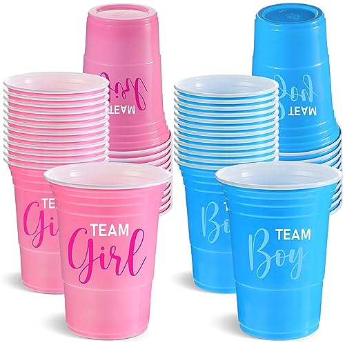 Norme 48 Stück Gender Reveal Plastikbecher 473 ml Team Boy Team Girl Gender Reveal Becher Einweg PP Babyparty Becher Blau Rosa Kunststoffbecher Geschlecht Offenbaren Partyzubehör für Getränke Getränk von Norme