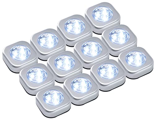 Northpoint LED Beleuchtungsspots Silber Druckschalter 3 LEDs Kaltweiß (6000K) IP20 12er-Set inkl. Batterien von Northpoint