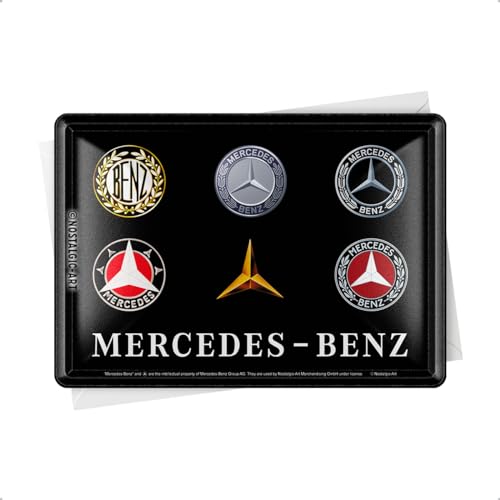 Nostalgic-Art Retro Blechpostkarte, 10 x 14 cm, Mercedes-Benz – Logo Evolution – Geschenk-Idee für Mercedes-Benz Accessoires Fans, Postkarte aus Metall, Mini-Blechschild als Grußkarte von Nostalgic-Art