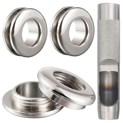 Notgia Messingösen-Set, Ösen und Ösen, 11 mm Innenlochgröße, mit 16 mm Lederlochstanzer, Werkzeug, Handtasche, Geldbörse, Hardware, Schraubösen für Reparatur und Herstellung von Lederhandwerk (Silber) von Notgia