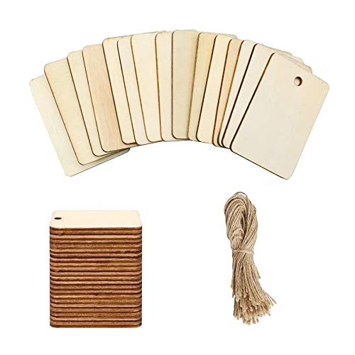 Holz Anhänger,100 Stück Unvollendete Holz Quadrate mit 10m Jute-Schnur Holz Geschenkanhänger zum Basteln,Hochzeitsdekoration Wooden tag von Nothers