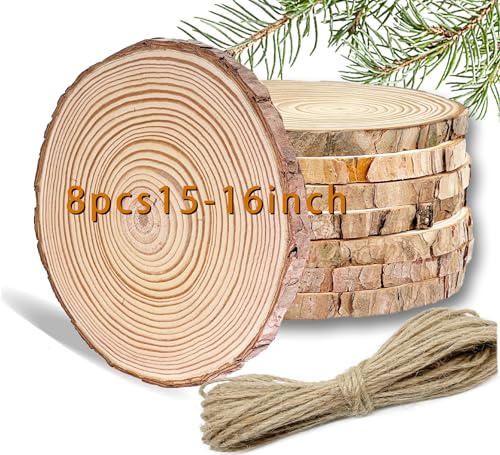 Notwo® Holzscheiben 8 Stücke Baumscheiben 14-16 CM Holzscheiben Zum Basteln,Durchmesser 10mm dick,Ungebohrte Baumscheibe,für Basteln,Weihnachtsdeko,Mit Bindfaden und Klauen Nägel. von Notwoe