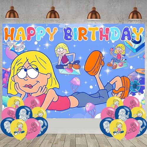Geburtstags-Hintergrund für Party, Cartoon-Mädchen, Happy Birthday-Banner, Luftballons, Fotohintergründe, Requisiten für Jungen, Mädchen, Babyparty, Kinder, Fotografie-Hintergrund von NoutAT