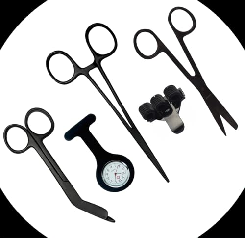 Krankenschwester Starter Pack "Matte Black" - 5-teilig - Verbandschere - Krankenschwester Scheren Set - Schere Krankenschwester - Erste-Hilfe-Schere - medizinische Schere - Köcher - Krankenschwester von Novaex