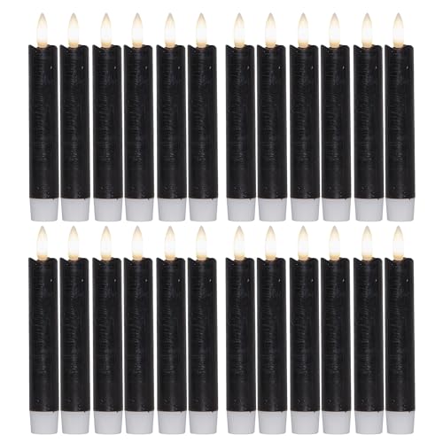 LED Stabkerzen 24 Stück ECHTWACHS SCHWARZ mit Timer Funktion 6 Stunden 15cm Höhe für Kerzen 2,2cm Durchmesser 2 AAA Batterien notwendig LED Stabkerzen 4er Set SCHWARZ (sechs Mal) bewegliche Flamme von Novaliv