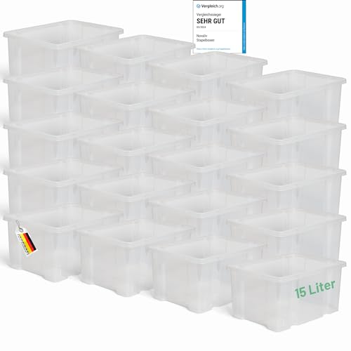 Novaliv 20x Aufbewahrungsboxen ohne Deckel 15L transparente Nestbar stapelbare Storage boxes Kunststoffbox BPA-frei 39x28,5x19,5 cm von Novaliv