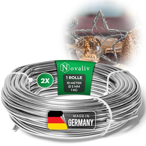 Novaliv 236 Meter Aluminiumdraht 2mm Silber, Basteldraht ideal als Biegedraht zum basteln, Vielseitig für DIY-Projekte und Dekorationen, 118m Rolle Dekodraht, Schmuckdraht, Blumendraht, Laternendraht von Novaliv