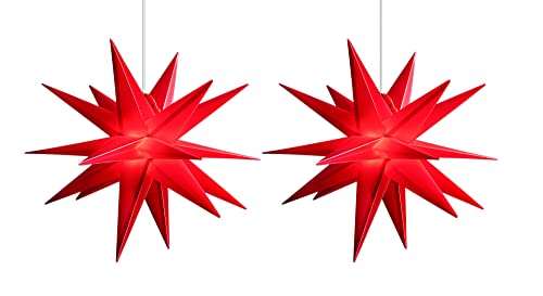 Novaliv 2er Sparset Weihnachtssterne LED Dekosterne 25cm ROT für AUSSEN Kabel mit Trafo 3D Stern 18 Zackig Leuchtstern Weihnachtslicht Winterbeleuchtung 3D Stern Weihnachtslicht von Novaliv