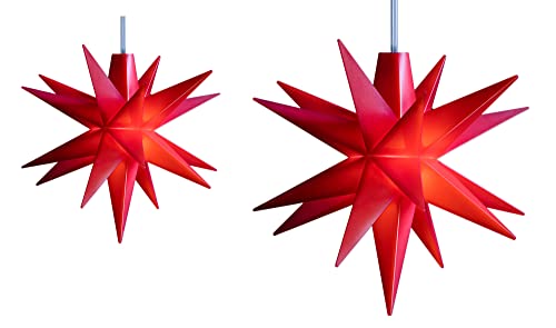 Novaliv 2er Sparset Weihnachtssterne LED Dekosterne 8cm + 12cm ROT Timerfunktion nur Innen mit 1,5m Kabel und Batteriefach für 3 AA Batterien 3D Stern 18 Zackig Leuchtstern LED Weihnachtslicht von Novaliv