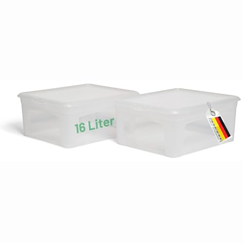 Novaliv 2x Aufbewahrungsbox durchsichtig mit Deckel 16L Nestbar stapelbare Plastikbox Flach Clipverschluss Kunststoffbox Transparent BPA-frei 41x34x17 cm von Novaliv