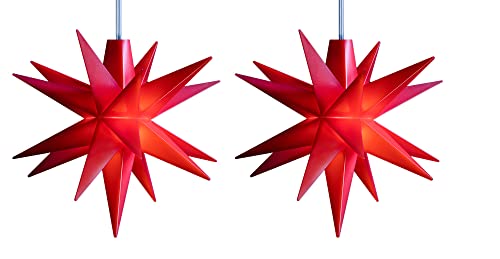 Novaliv 2x Weihnachtssterne LED Dekostern Klein 12cm ROT mit Batteriefach für 3 AA Batterien 6h Timerfunktion (1,5m Kabel) INNENRAUM DEKO 3D Stern 18 Zackig Leuchtstern LED Lichterkette Weihnachten von Novaliv