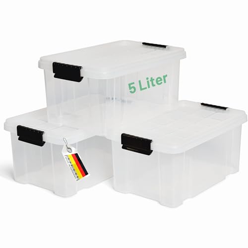 Novaliv 3x Aufbewahrungsboxen mit Deckel 5L transparente Nestbar stapelbare Storage boxes mit Clipverschluss Kunststoff BPA-frei 30 x 19 x 14 cm von Novaliv