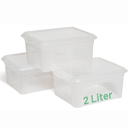 Novaliv 3x Aufbewahrungsboxen mit Deckel klein 2 L transparente Nestbar stapelbare Plastikboxen mit Clipverschluss Kunststoff BPA-frei 20x16,5x9 cm von Novaliv