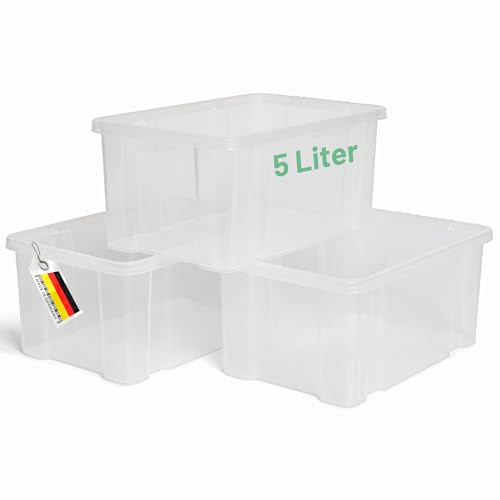 Novaliv 3x Aufbewahrungsboxen ohne Deckel 5L 30 x 19 x 14 cm transparente Nestbar stapelbare Storage boxes Kunststoff BPA-frei von Novaliv