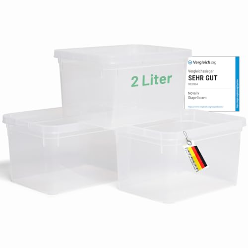 Novaliv 3x Aufbewahrungsboxen ohne Deckel klein 2 L transparente Nestbar stapelbare Plastikboxen Kunststoff BPA-frei 18,5x13,5x10 von Novaliv