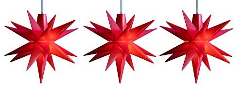 Novaliv 3x LED Dekosterne Klein 12cm ROT mit Batteriefach für 3 AA Batterien 6h Timerfunktion (1,5m Kabel) Weihnachtsdeko Kinderzimmer Batterie 3D Stern 18 Zackig Leuchtstern LED Lichterkette von Novaliv