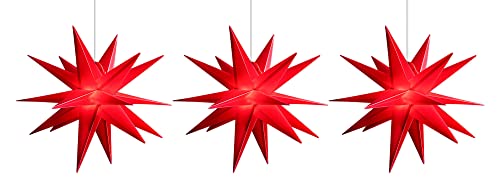 Novaliv 3x Weihnachtssterne beleuchtet LED Dekostern 55cm ROT hochwertige Kunststoffsterne mit TIMER FUNKTION 3D Stern 18 Zackig Leuchtsterne Faltstern Weihnachtslichter Winterbeleuchtung 3D Stern von Novaliv