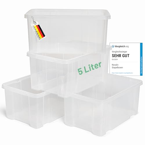 Novaliv 4x Aufbewahrungsboxen ohne Deckel 5L 30 x 19 x 14 cm transparente Nestbar stapelbare Storage boxes Kunststoff BPA-frei von Novaliv