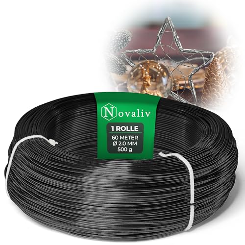 Novaliv 60 Meter Aluminiumdraht 2mm Schwarz, Basteldraht ideal als Biegedraht zum basteln, Vielseitig für DIY-Projekte und Dekorationen, 60m Rolle Dekodraht, Blumendraht, kein Schmuckdraht von Novaliv