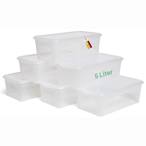 Novaliv 6x Aufbewahrungsboxen mit Deckel 5L transparente Boxen stapelbare Nestbar Storage boxes mit Clipverschluss Kunststoff BPA-frei 34x19x11 cm von Novaliv