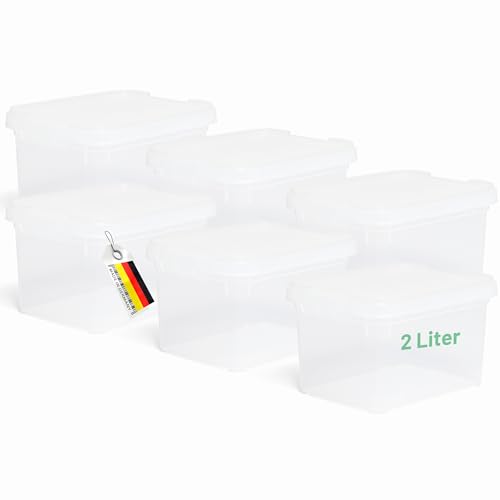 Novaliv 6x Aufbewahrungsboxen mit Deckel klein 2 L transparente Nestbar stapelbare Plastikboxen mit Clipverschluss Kunststoff BPA-frei 19 x 14 x 11 cm von Novaliv