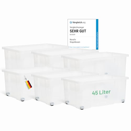 Novaliv 6x Aufbewahrungsboxen ohne Deckel Groß 45L transparente Nestbar stapelbar Rollboxen Kunststoff BPA-frei 59x39x25 cm Novaliv 6x Aufbewahrungsboxen ohne Deckel Groß 45L transparente Nestbar stapelbar Rollboxen Kunststoff BPA-frei 59x39x25 cm von Novaliv