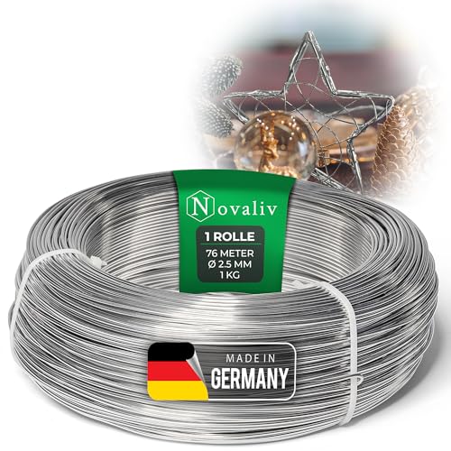 Novaliv 76 Meter Aluminiumdraht 2,5mm Silber, Basteldraht ideal als Biegedraht zum basteln, Vielseitig für DIY-Projekte und Dekorationen, 76m Rolle Dekodraht, Schmuckdraht, Blumendraht, Laternendraht von Novaliv