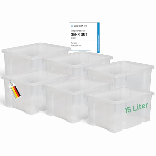 Novaliv 8x Aufbewahrungsboxen ohne Deckel 15L transparente Nestbar stapelbare Storage boxes Kunststoffbox BPA-frei 39x28,5x19,5 cm von Novaliv