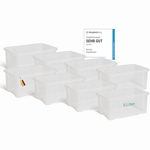 Novaliv 8x Aufbewahrungsboxen ohne Deckel 5L 30 x 19 x 14 cm transparente Nestbar stapelbare Storage boxes Kunststoff BPA-frei von Novaliv